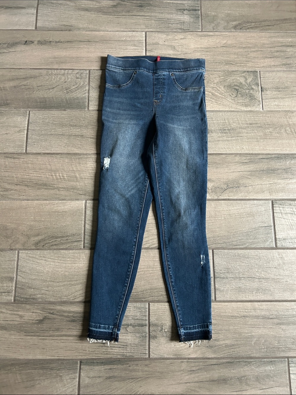 SPANX Dark Blue Skinny Jeans with Subtle Distress